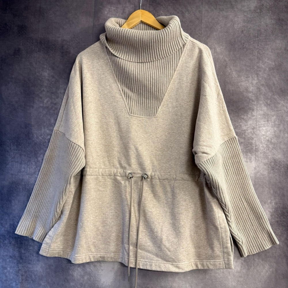 Varley Sweatshirt Women X-Large Beige Cavello Longline Fleece Turtleneck‎ Soft